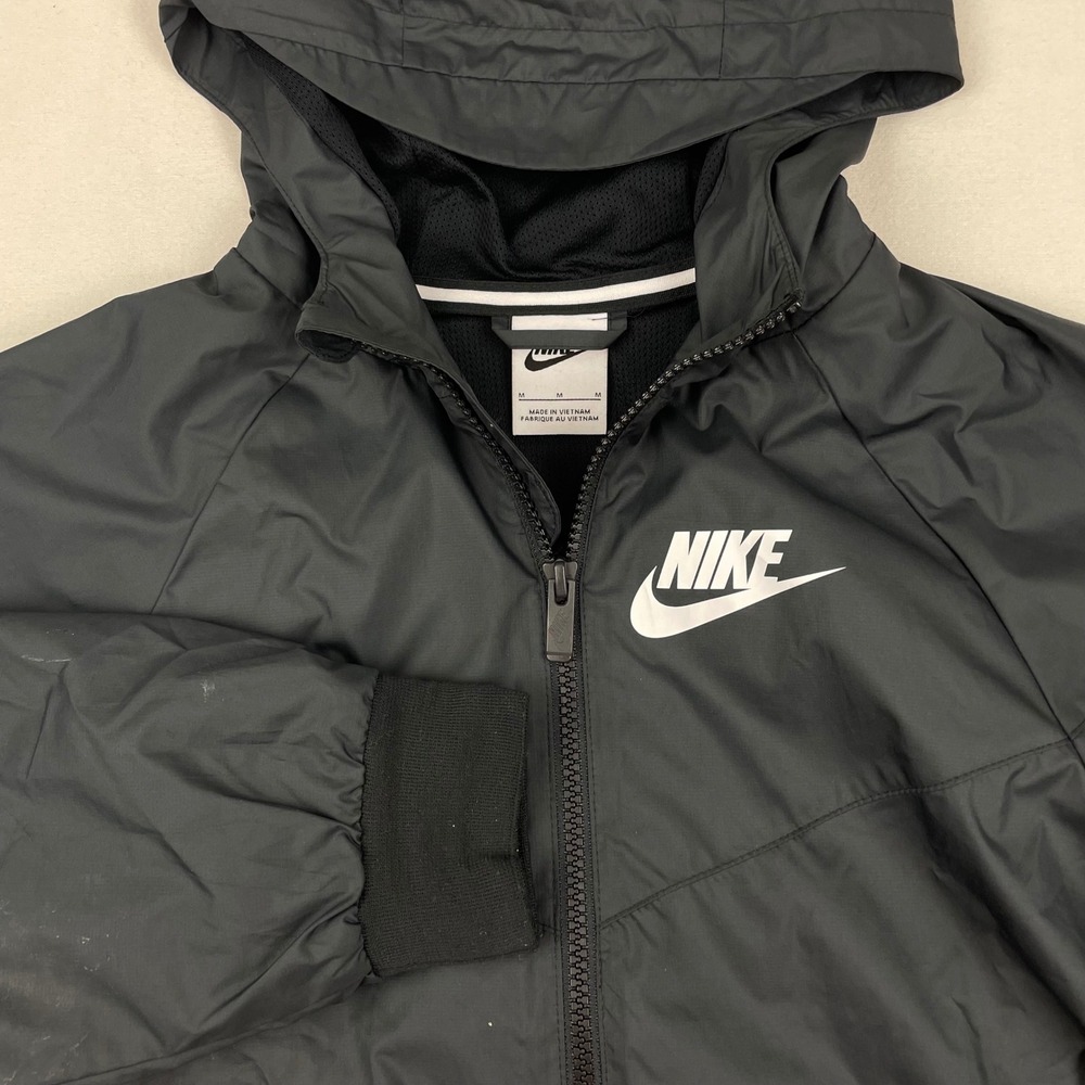 Nike Kids Black Sportswear Windrunner Hooded Windbreaker Jacket Medium